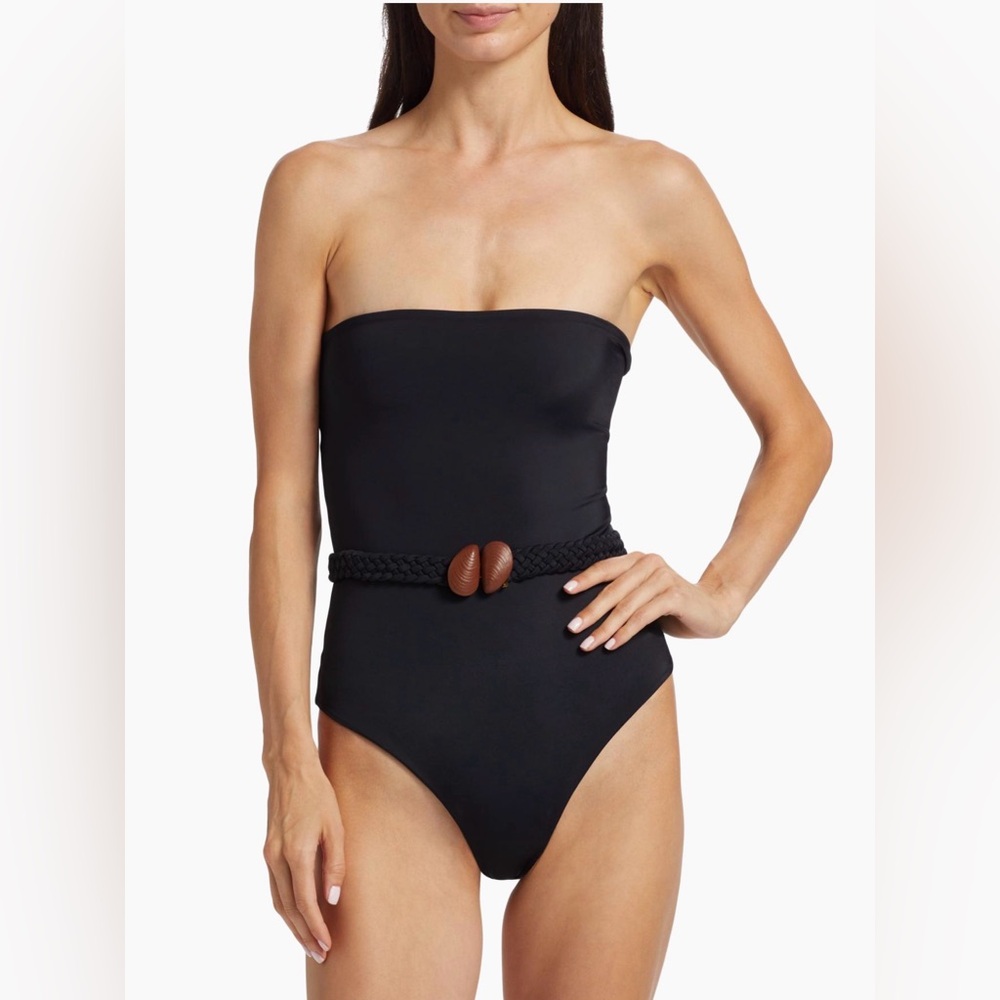 $450 Johanna Ortiz Women's Black Classic Strapless One-Piece Swimsuit Size XS